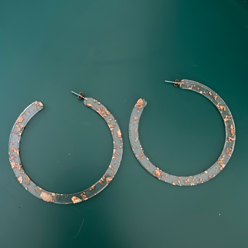 Gold flake acrylic large hoop earrings